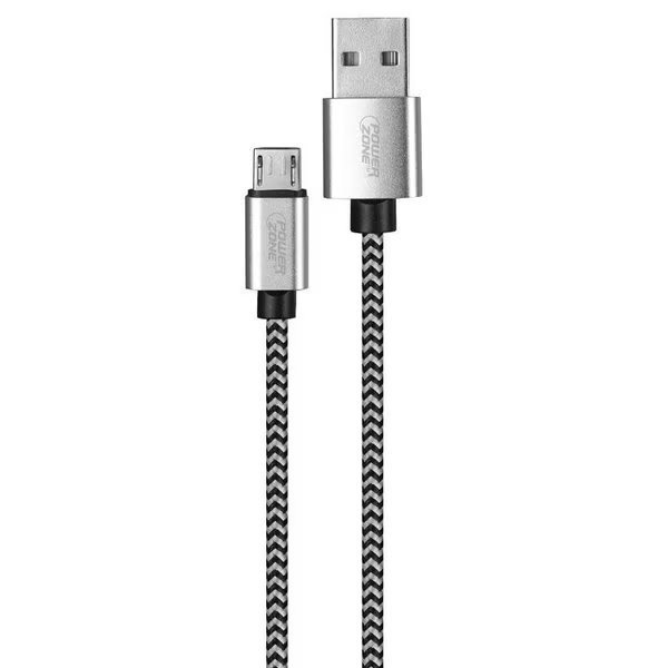 Micro Charging Cable, Braided Cable  Aluminum Alloy, Black  White Braided Cable, 6 ft L, Powerzone, Mfr#: KL-029X-2M-MICRO