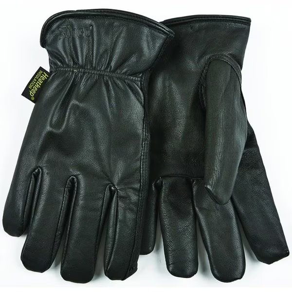 Driver Gloves, Men's, L, 1014 in L, Keystone Thumb, EasyOn Cuff, Goatskin Leather, Black, Heatkeep, Mfr#: 93HK-L
