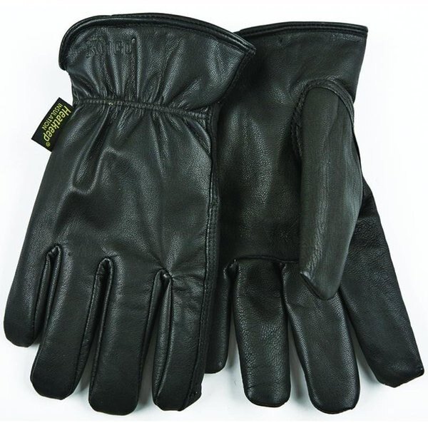 Driver Gloves, Men's, M, 1014 in L, Keystone Thumb, EasyOn Cuff, Goatskin Leather, Black, Heatkeep, Mfr#: 93HK-M