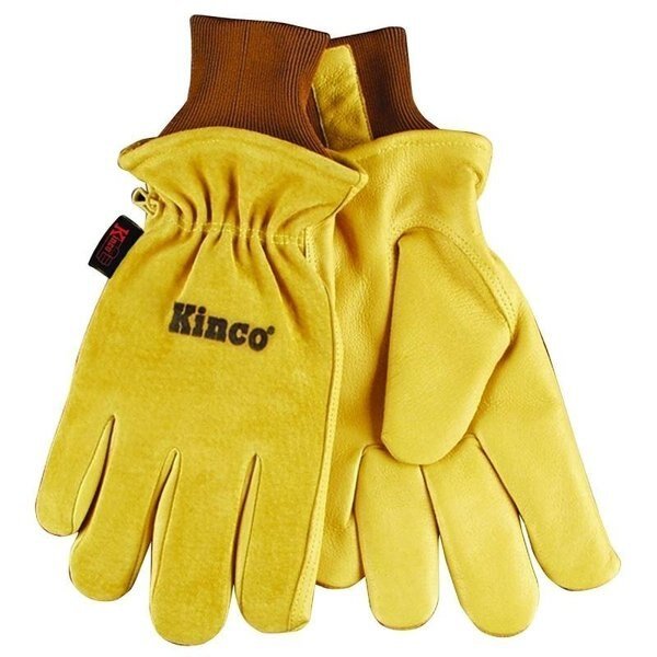 Protective Gloves, Men's, M, 13 in L, Keystone Thumb, Knit Wrist Cuff, Pigskin Leather, Gold, Heatkeep, Mfr#: 94HK-M