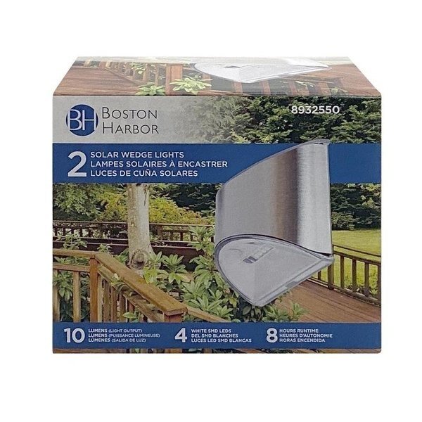 Solar Light Wedge Stainless Steel, NIMh Battery, AA Battery, 4Lamp, Stainless Steel, Boston Harbor, Mfr#: 26083