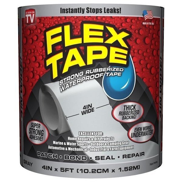 Repair Tape, 5 ft L, 4 in W, Gray, Flex Seal, Mfr#: TFSGRYR0405