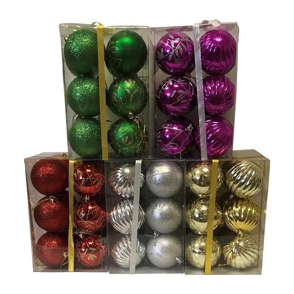 Decorated Ball Ornament, 80 mm H, PVC, BlueGoldGreenPurpleRedSilver, Santas Forest, Mfr#: 99917