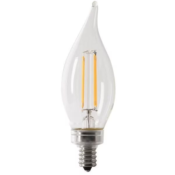 LED Bulb, Decorative, Flame Tip Lamp, 60 W Equivalent, E12 Lamp Base, Dimmable, Feit Electric, Mfr#: CFC60/950CA/FIL/6