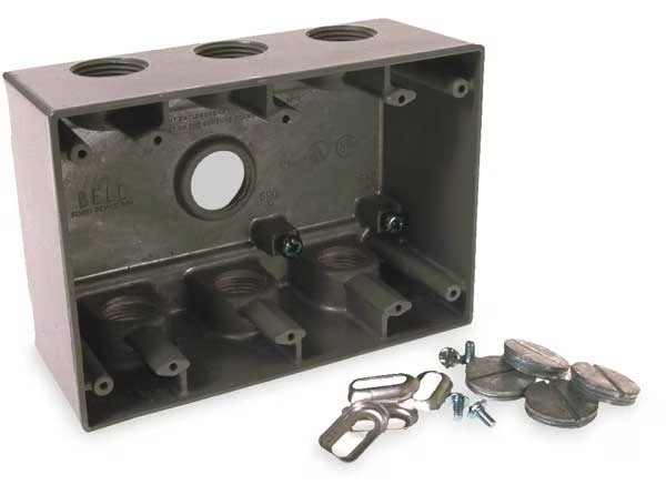 Weatherproof Electrical Box, 55 cu in, Three Gang Box Type, 3 Gang(s), Aluminum, Rectangular Shape, Bell Outdoor, Mfr#: 5390-0