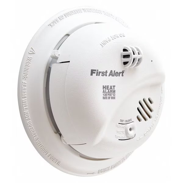 Heat Alarm, Thermistor Sensor, 85 dB @ 10 ft Audible Alert, 120V AC, 9V, Brk, Mfr#: HD6135FB