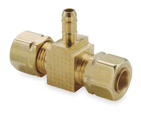 1/4" Compression x 0.17" Barb Brass Tee, Parker, Mfr#: 233-4-4-4