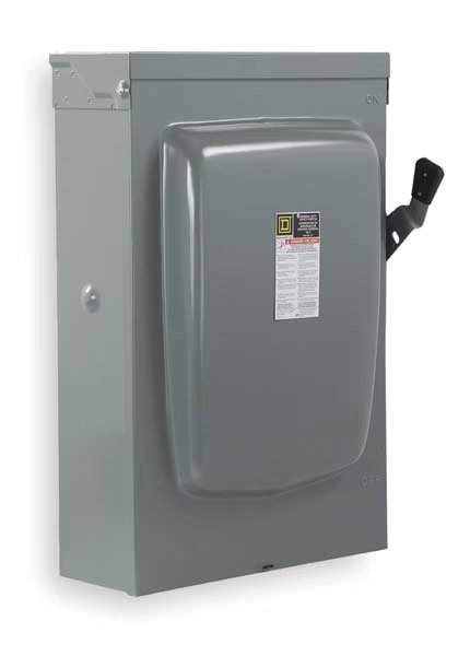 Fusible Safety Switch, General Duty, 240V AC, 2PST, 30 A, NEMA 3R, Square D, Mfr#: D211NRB