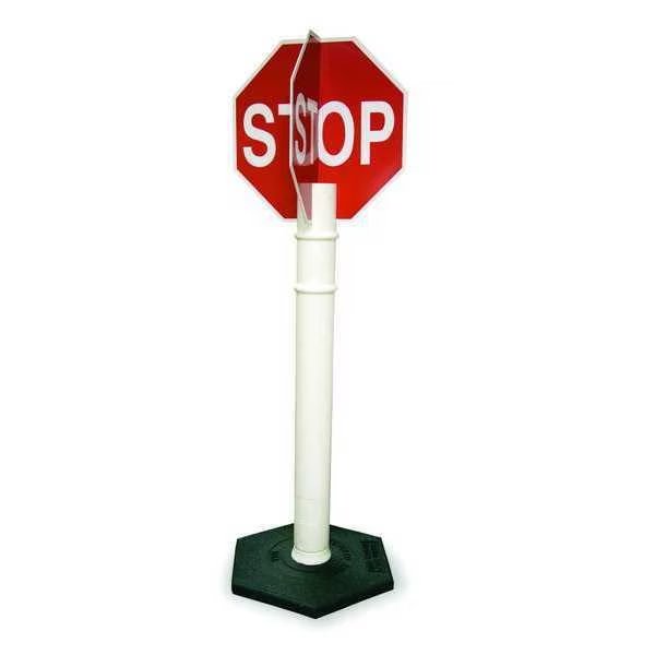 4-Way Stop Sign with Base, 11" W, 56" H, English, Plastic, Red, Cortina Safety Products, Mfr#: 03-747QDH15