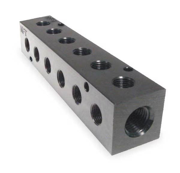 Manifold, 90, Metal, NPT, 1/4 In., 1/8 In., Pneumadyne, Mfr#: M10-125-6-90