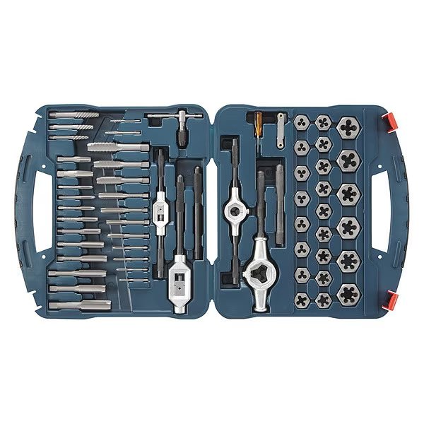 Tap and Die Set, 5/16 to 3/4 In, 58 pc, Vermont American, Mfr#: BTD58S