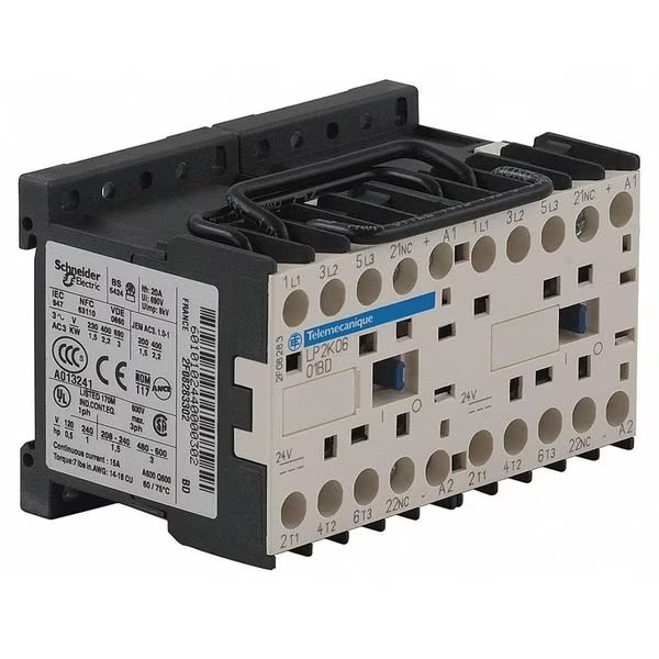 Miniature IEC Magnetic Contactor, 3 Poles, 24 V DC, 12 A, Reversing: Yes, Square D, Mfr#: LP2K1201BD