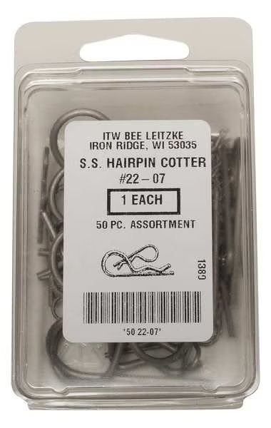 Hairpin Cotter Asst, 18-8, 50 Pcs, 5 Sizes, Itw Bee Leitzke, Mfr#: WWG-DISP-BPS050