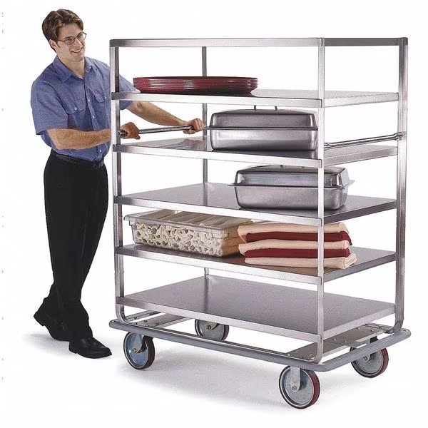 Stainlesss Steel 6-Shelf Banquet Cart, All Edges Down, 28"x62", Lakeside, Mfr#: 569