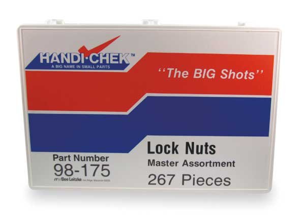 Zinc Plated Finish Steel Nylon Insert Hex Lock Nut Assortment, 267 pc., Itw Bee Leitzke, Mfr#: WWG-DISP-LNUT267