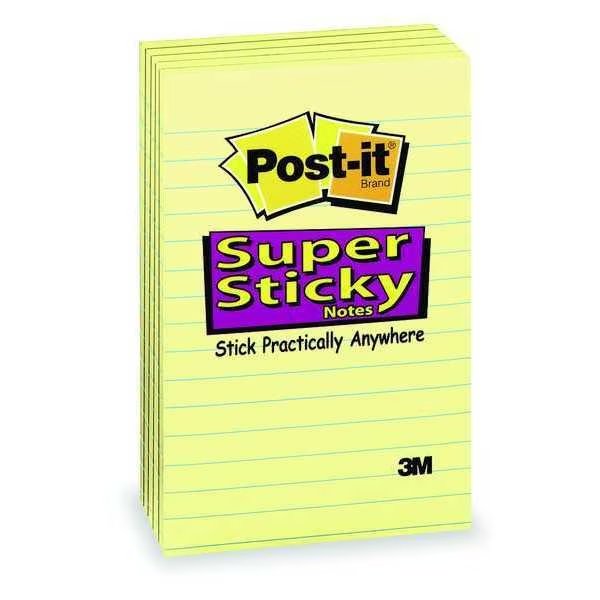 Super Sticky Notes, 4x6 In., Yellow, PK5, Post-It, Mfr#: 660-5SSCY
