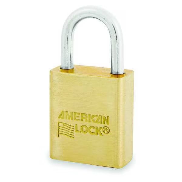 Padlock, Keyed Alike, Standard Shackle, Rectangular Brass Body, Brass Shackle, 3/4 in W, American Lock, Mfr#: ASL40NKARMVK- DG34823