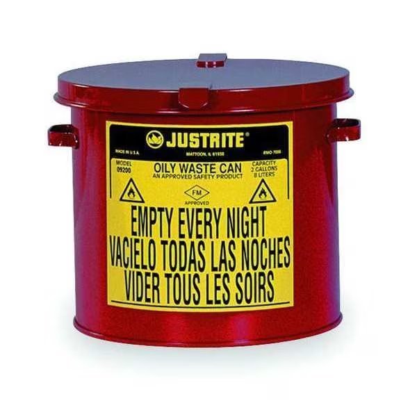 Countertop Oily Waste Can, 2 Gal., Red, Justrite, Mfr#: 09200