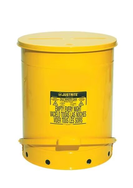 Oily Waste Can, 21 Gal., Steel, Yellow, Justrite, Mfr#: 09701