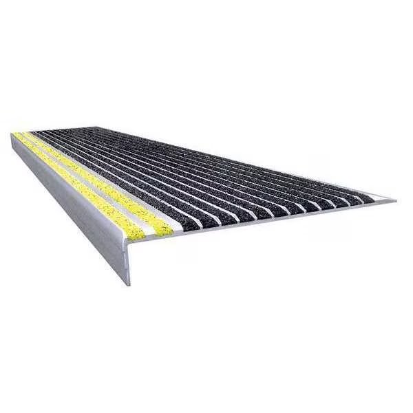 Stair Tread, Blk/Ylw, 60in W, Extruded Alum, Wooster Products, Mfr#: 500BY5