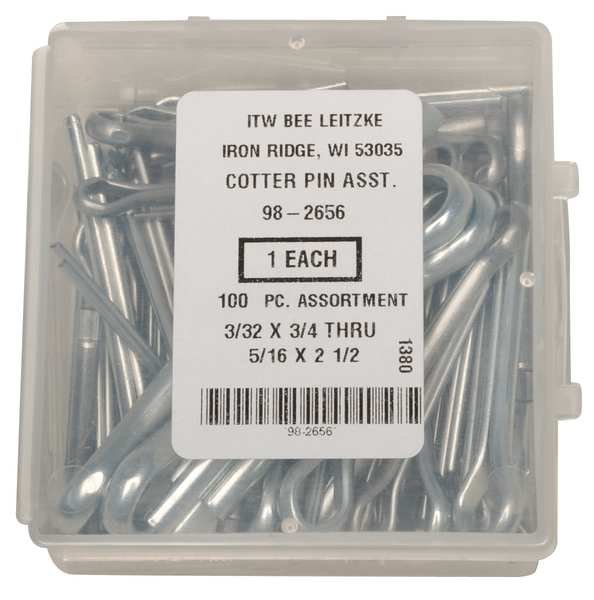 Cotter Pin Asst, LCS, Zinc, 100 Pcs, 14Sizes, Itw Bee Leitzke, Mfr#: WWG-DISP-CP100HC