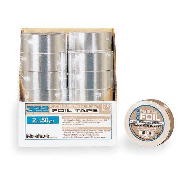 Foil Tape, 1 7/8 in W x 50 1/4 yd L, 5 mil Thick, Silver, 322, 1 Pk, Nashua, Mfr#: 322