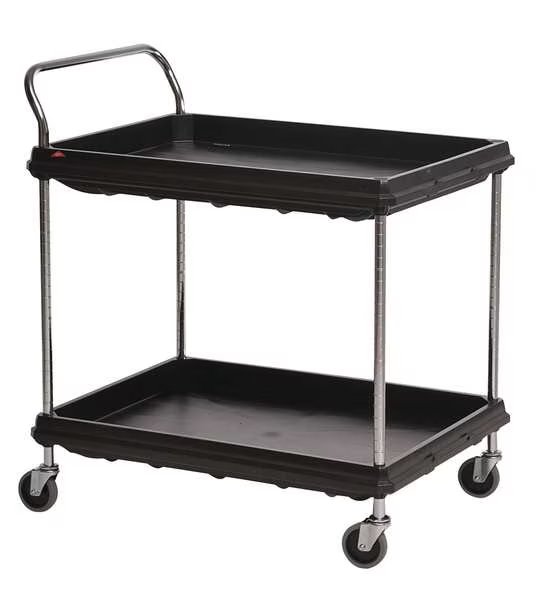 Utility Cart with Deep Lipped Plastic Shelves, Polymer, Raised, 2 Shelves, 400 lb, Metro, Mfr#: BC2636-2DBL