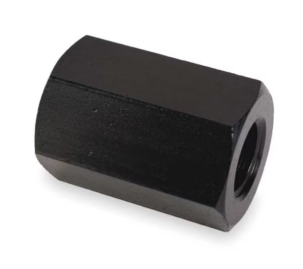 Coupling Nut, 5/16"-18, Steel, Grade 5, Black Oxide, 7/8 in Lg, 9/16 in Hex Wd, Te-Co, Mfr#: 41502