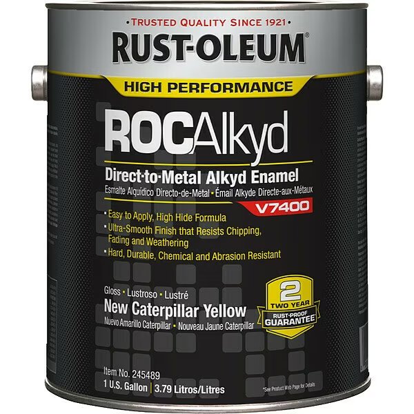 Interior/Exterior Paint, High Gloss, Oil Base, Yellow (New Caterpillar), 1 gal, Rust-Oleum, Mfr#: 245489