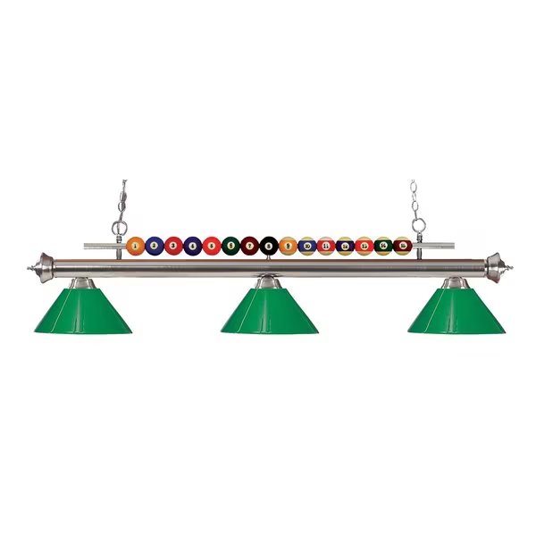 Shark 3 Light Billiard Light, Brushed Nickel & Green, Z-Lite, Mfr#: 170BN-PGR