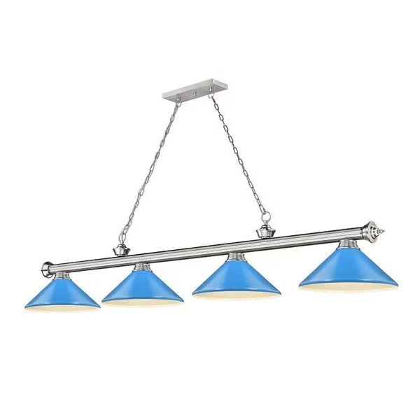 Cordon 4 Light Billiard, Brushed Nickel & Electric Blue, Z-Lite, Mfr#: 2306-4BN-MEB