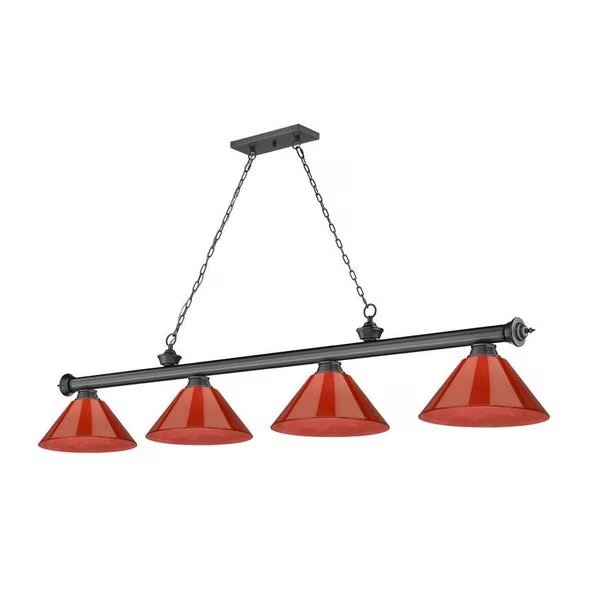 Cordon 4 Light Billiard, Bronze Plate & Red, Z-Lite, Mfr#: 2306-4BP-PRD