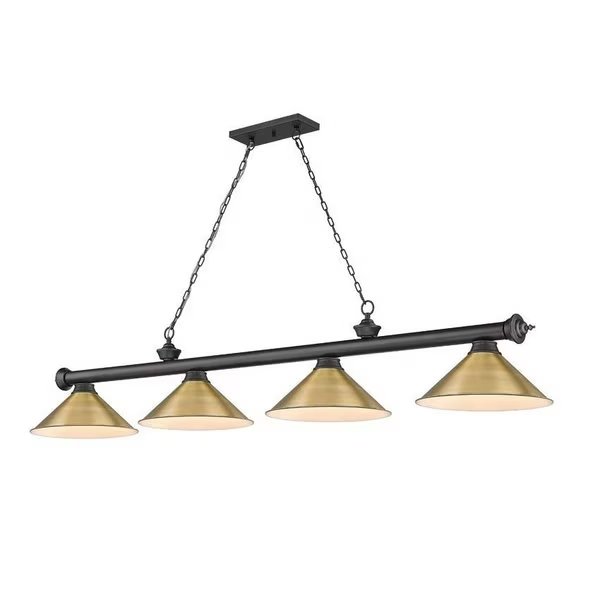 Cordon 4 Light Billiard, Bronze & Rubbed Brass, Z-Lite, Mfr#: 2306-4BRZ-RB15