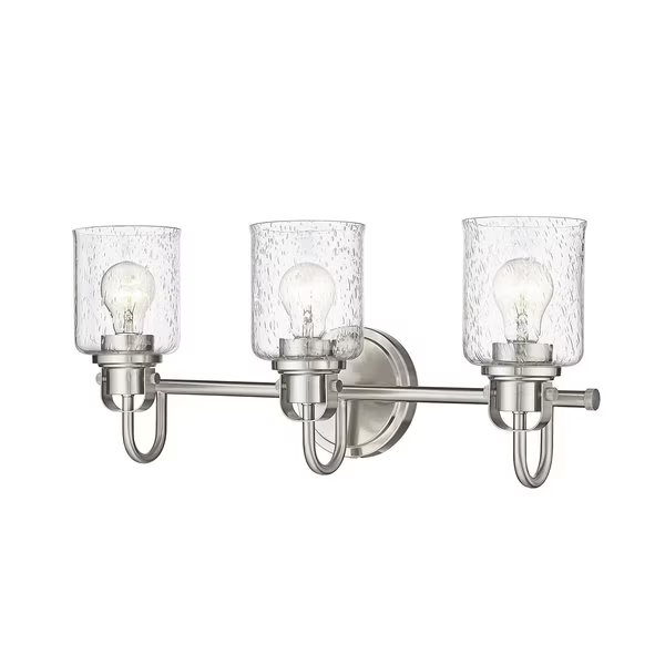 Kinsley 3 Light Vanity, Brushed Nickel And Clear Seeded, Z-Lite, Mfr#: 340-3V-BN