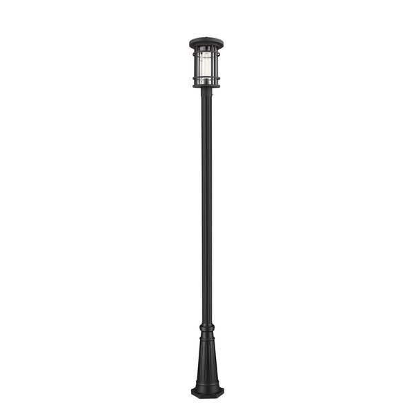 Jordan 1 Light Outdoor Post Mounted Fixture, Black And Clear Seedy, Z-Lite, Mfr#: 570PHB-519P-BK
