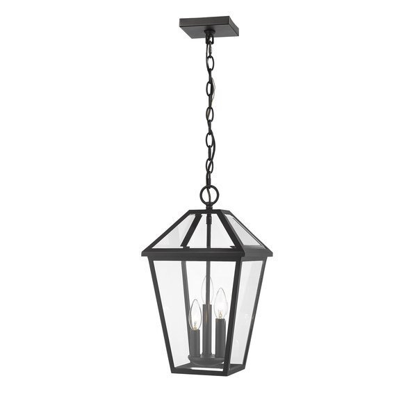 Talbot 3 Light Outdoor Chain Mount Ceiling Fixture, Black & Clear Beveled, Z-Lite, Mfr#: 579CHB-BK