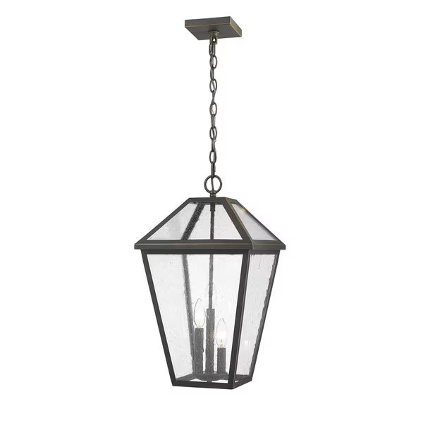 Talbot 3 Light Outdoor Chain Mount Ceiling Fixture, Oil Rubbed Bronze And Seedy, Z-Lite, Mfr#: 579CHXL-ORB