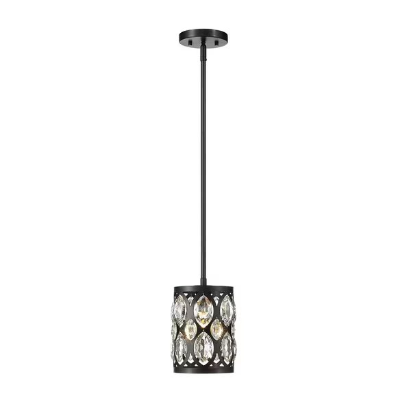 Dealey 1 Light Mini Pendant, Matte Black + Clear Crystal, Z-Lite, Mfr#: 6010MP-MB
