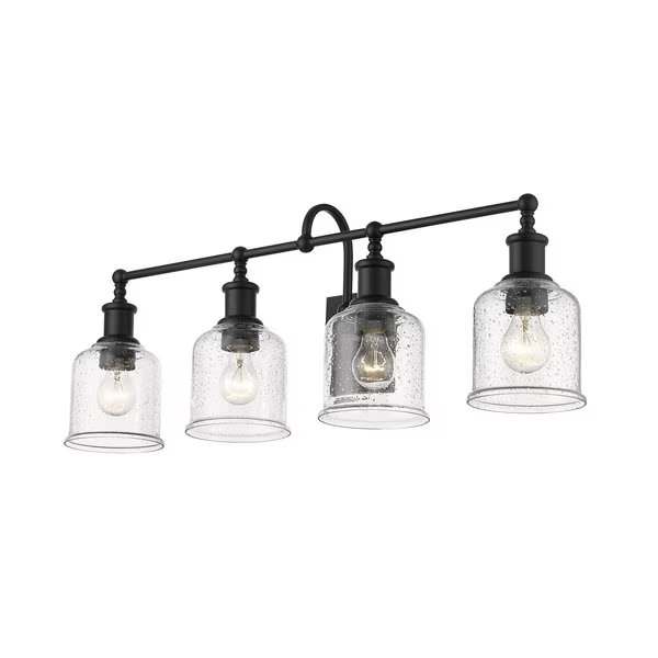 Bryant 4 Light Vanity, Matte Black And Clear Seedy, Z-Lite, Mfr#: 734-4V-MB