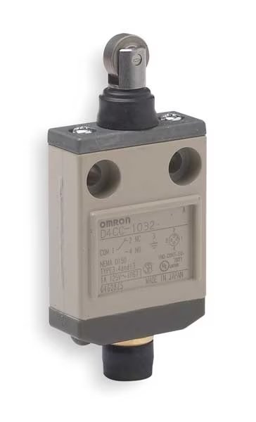 Limit Switch, Plunger, Roller, SPDT, 1A @ 120V AC, Actuator Location: Top, Omron, Mfr#: D4CC1032
