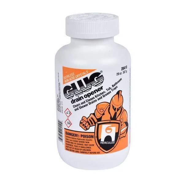 20 oz Bottle Glug Crystal Drain Opener, Ready to Use, Crystalline Solid, Unscented, Hercules, Mfr#: 20410