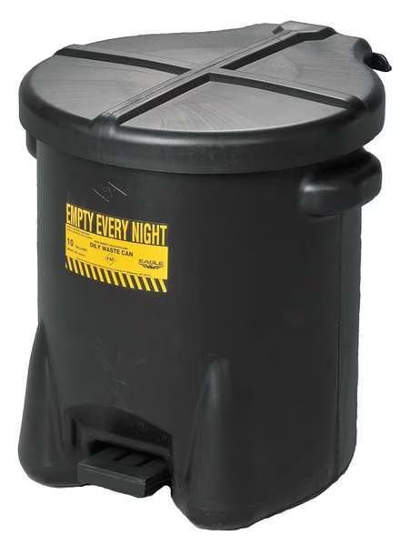 Oily Waste Can, 10 gal, Polyethylene, Black, Eagle Mfg, Mfr#: 935FLBLK