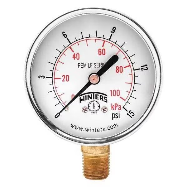 Pressure Gauge, 0 to 160 psi, 1/4 in MNPT, Steel, Black, Winters, Mfr#: PEM203LF