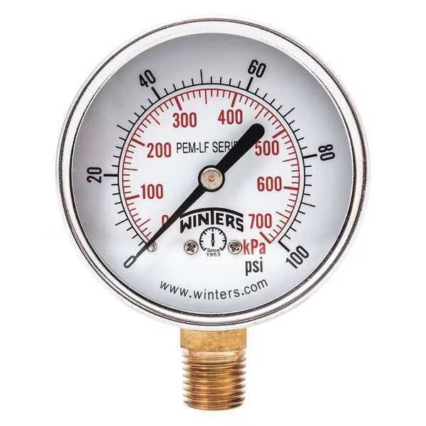 Pressure Gauge, 0 to 1000 psi, 1/4 in MNPT, Steel, Black, Winters, Mfr#: PEM290LF