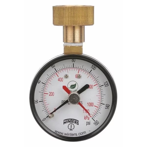 Max Pointer Test Gauge, 2.5 in., 0-160 psi, Winters, Mfr#: PETM213LF