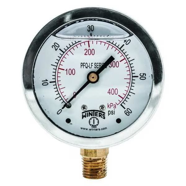 Pressure Gauge, 0 to 160 psi, 1/4 in MNPT, Stainless Steel, Silver, Winters, Mfr#: PCT324LF
