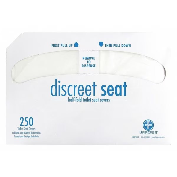 Toilet Seat Covers, Discreet Seat, 1/2 Fold, 16 3/4 in x 14 1/2 in, 250 Sheets/Pack, White, 20 Pack, Hospeco, Mfr#: DS-5000