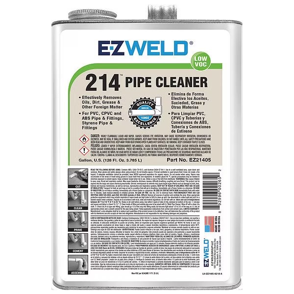 Pipe Cleaner, PVC and CPVC, 128 oz., Clear, Ez Weld, Mfr#: 21405