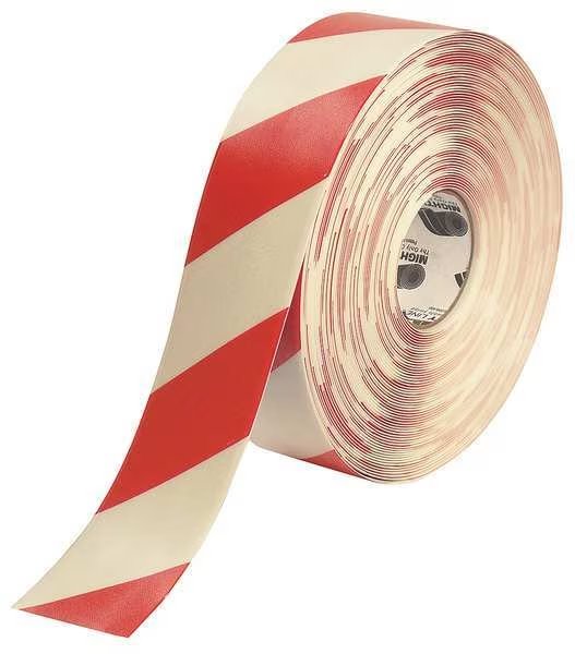 Ind Floor Tape, Roll, Red/White, Vinyl, Mighty Line, Mfr#: 3RWCHVRED