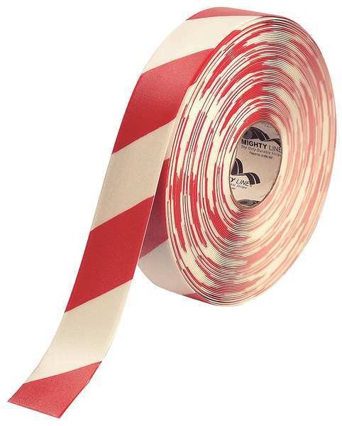 Ind Floor Tape, Roll, Red/White, Vinyl, Mighty Line, Mfr#: 2RWCHVRED